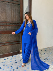 Party-wear French Crape Beads & Sequence Embroidery Work Salwar Suit
