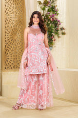 Party-wear Hunter Butterfly Net  Neck Kurta & Palazzo Set