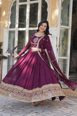 Party-wear Stunning  Blooming Georgette Sequence & Embroidery Work Gown