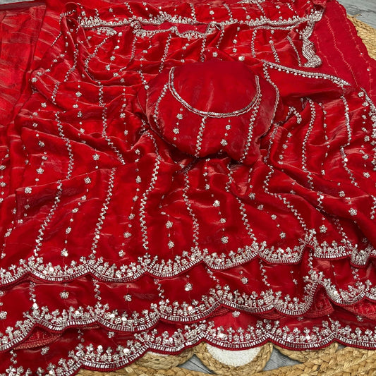 Party-wear Fendy Silk Beads With Cutwork Saree