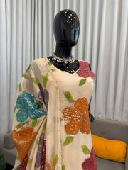 Beautiful Tibby Organza Silk Brush Print With Intricate Sequence Work Dress