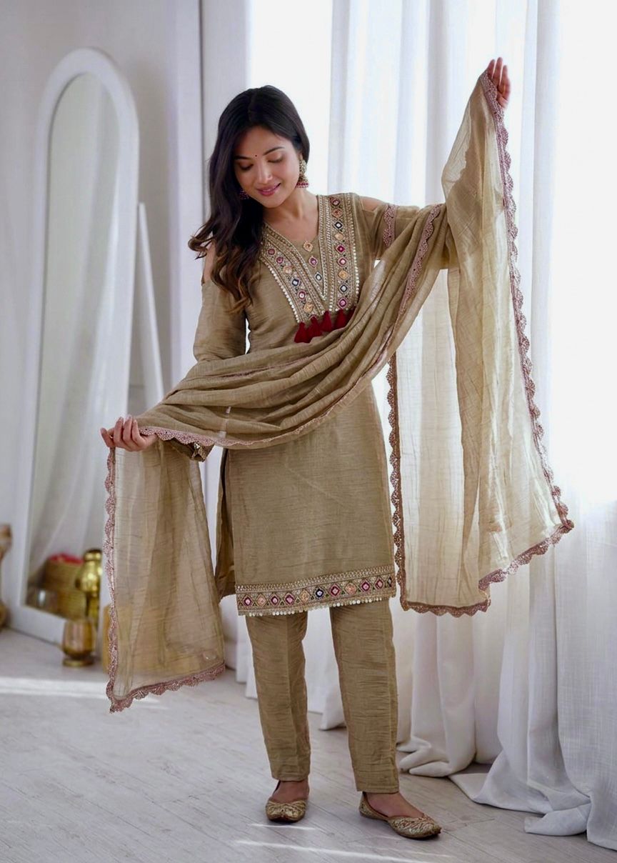 Beautiful Salsa Silk Designer Embroidery & Sequence Work Dress