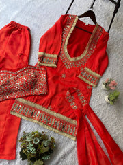 Party-wear Cosmos Real Mirror Embroidery Work Sharara