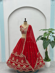 Reception Special Royal Red Georgette Sequence Work Lehenga choli