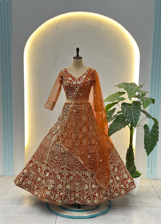 Royal Butterfly Net Sequence & Coding Embroidery Work Lehenga Choli