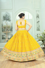 Beautiful Start Georgette Yellow Sequence & Thread Embroidery Work Lehenga Choli