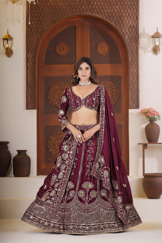Party-wear Charming Chinon Silk Sequence & Zari Embroidery Work Lehenga Choli