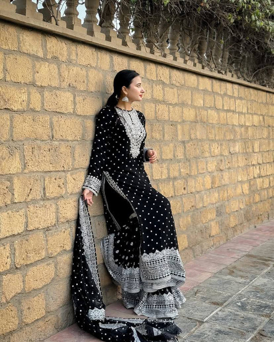 Beautiful Black Georgette Embroidery Sequence Work Suit