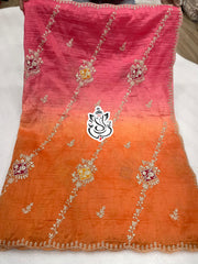 Beautiful Gold Crush Silk With Multi Pita Work Saree