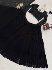 Trendy Black Ruffle Style  Georgette Work Lehenga Choli