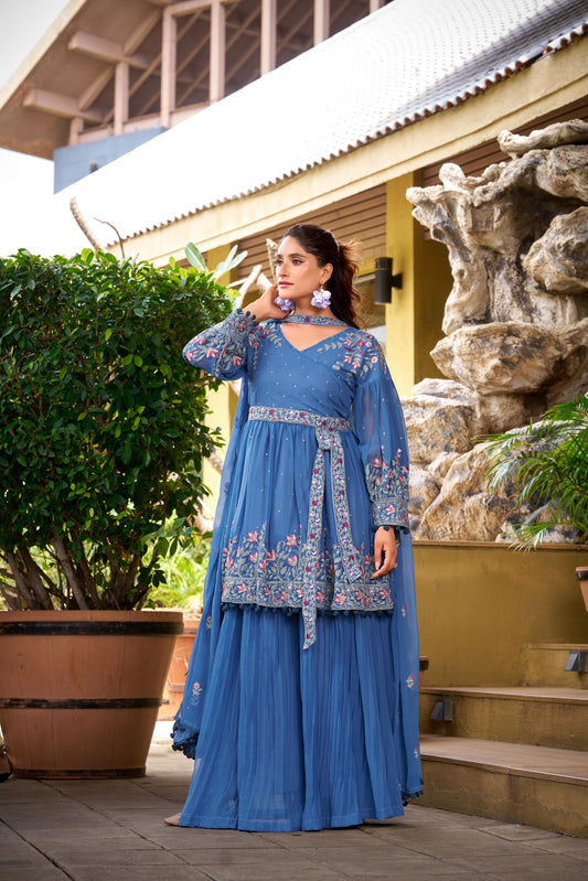 Stylish Festive Special Georgette Embroidery Work Palazzo Set