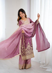 Party-wear Shaded Chinon Silk Coding Sequence & Thread Work Suit