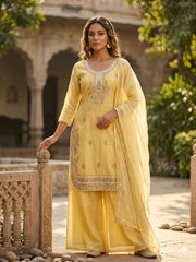 A Perfect Party-wear Designer Gold Crunchy Silk Real Mirror With Embroidery Work Sharara