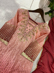 Party-wear Chinon Silk Printed With Sequence Embroidery Work Dress