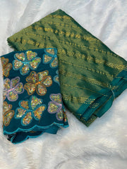 Beautiful Gerogette Braso Silk Designer Golden Foil Work Saree