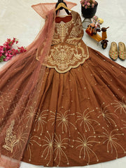 Designer Simmer Silk Coding Sequence Embroidery Work Top Lehenga & Dupatta Set