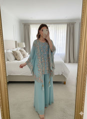 Indo Western Georgette Sequence Embroidery Work Kurta Palazzo With Shrug