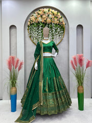 Gorgeous Green Malbari Silk Thread With Sequence Work Lehenga
