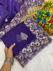 Beautiful C Pallu Concept With Multi Colour Thread Work Saree