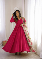 Partywear Roman Silk Chanderi Long Plain Gown