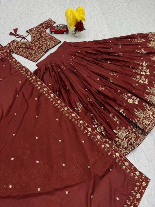Festival Special Chinon Embroidery Thread & Sequence Work Lehenga Choli