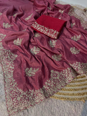 Beautiful chocolate Silk chain stitched Butta In Whole Saree