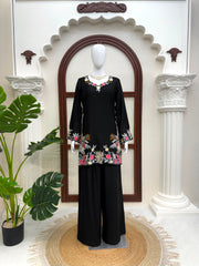 Beautiful Rayon Satin Thread Work Black Co-Ord Set