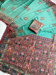 Beautiful Zari Jacquard Weaving Digital Printed Saree