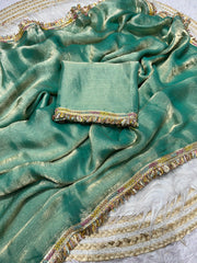 Attractive Fendy Chiffon Two Shaded Blooming Multi Coding Sequence Border Saree