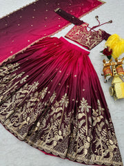 Festive Special Pure Chinon Silk Embroidery Sequence Work Lehenga Choli