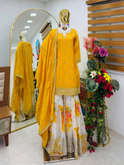 Party-wear Chinon Silk Codding Embroidery Sequence Work Sharara