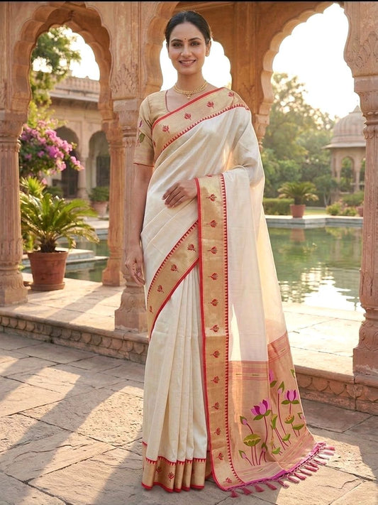 Beautiful Soft Zari Kanchivaram Tissue Paithani Silk Saree