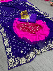 Beautiful Georgette With Jodhpur Bandhani Printed Saree