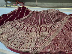 Beautiful Heavy Velvet Zari Work & Zarkan Diamond Work Bridal Lehenga Choli