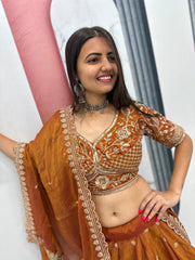 Festival Special Mosh Silk Embroidery Beads Handwork Lehenga With Stitched Blouse