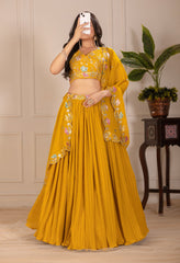 Beautiful Georgette Plain With Crease Work Lehenga Choli