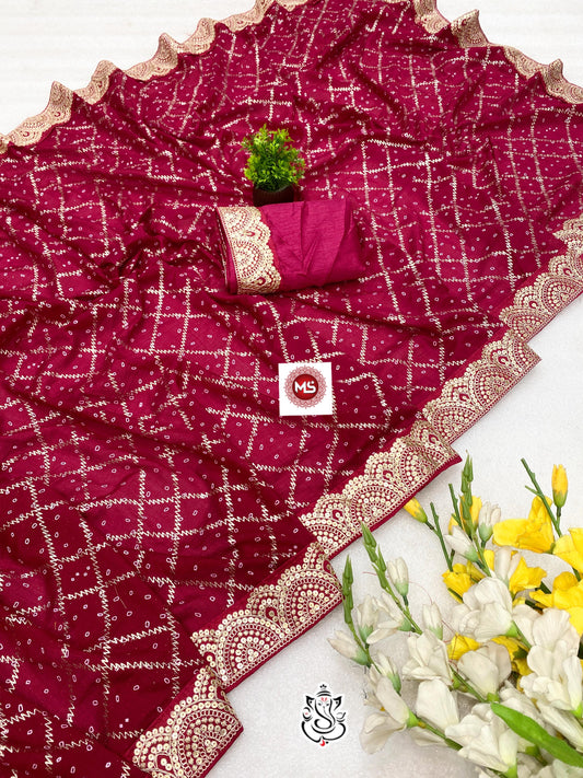 Beautiful Vichitra Silk Foil Printed Saree