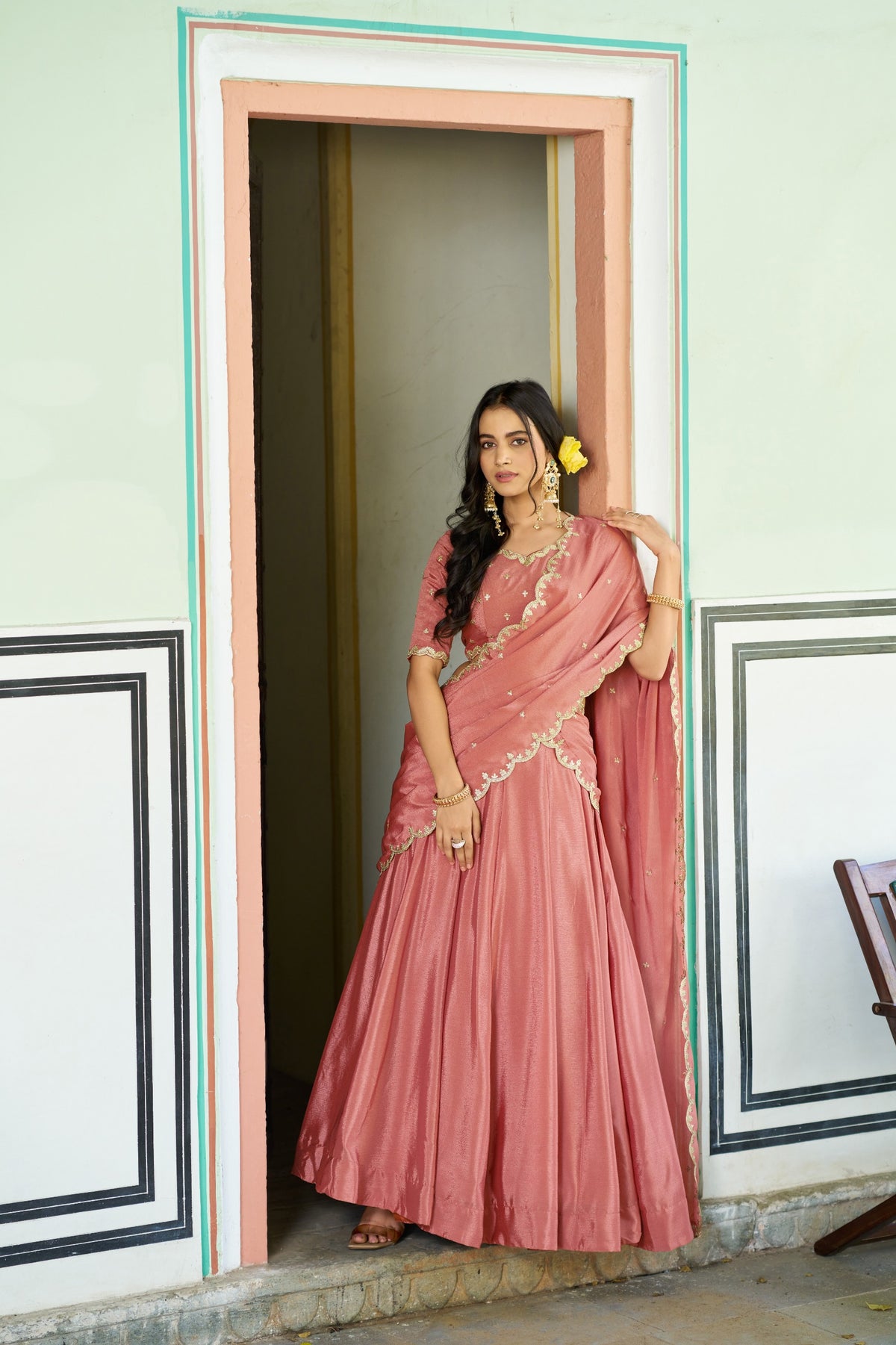 Beautiful Chinon Silk Sequence &Embroidery Work Belt Lehenga Choli