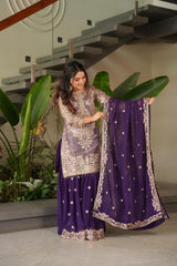 Designer Crazy Silk Heavy Coding Embroidery Sequence Work Sharara