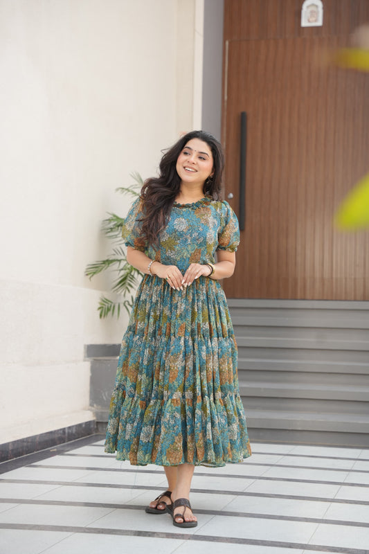 Beautiful Printed Georgette Work Gown