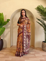Beautiful Soft Cotton Chanderi With Kalamkari Digital Printed Saree