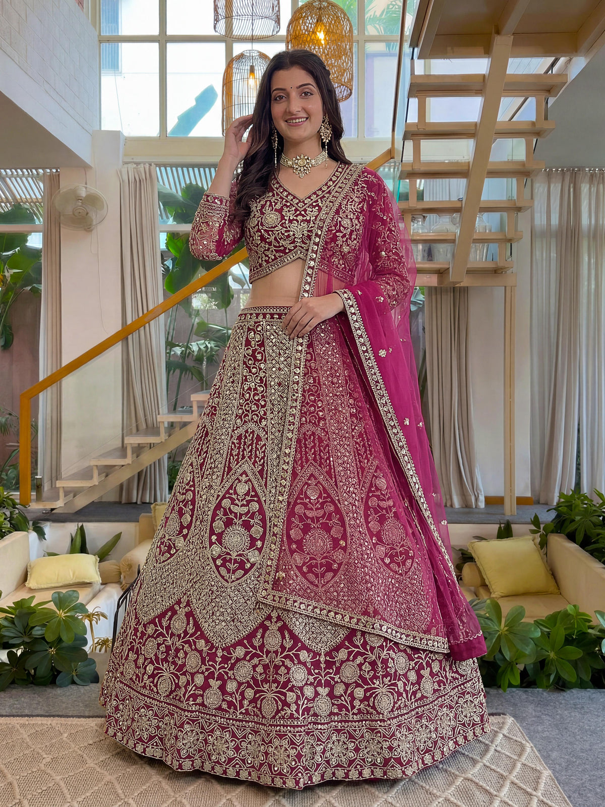 Beautiful Party-wear Butterfly Net Sequence Coding Embroidery Work Lehenga Choli