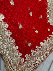 Party-wear Net Embroidery With Pearls Diamond Work Saree