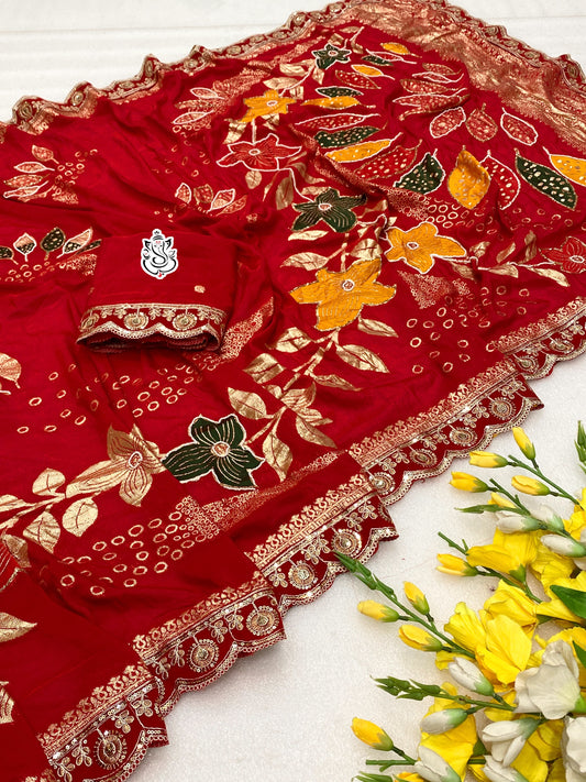 Beautiful Soft Dola Silk Thread Weaving With Handwork Saree