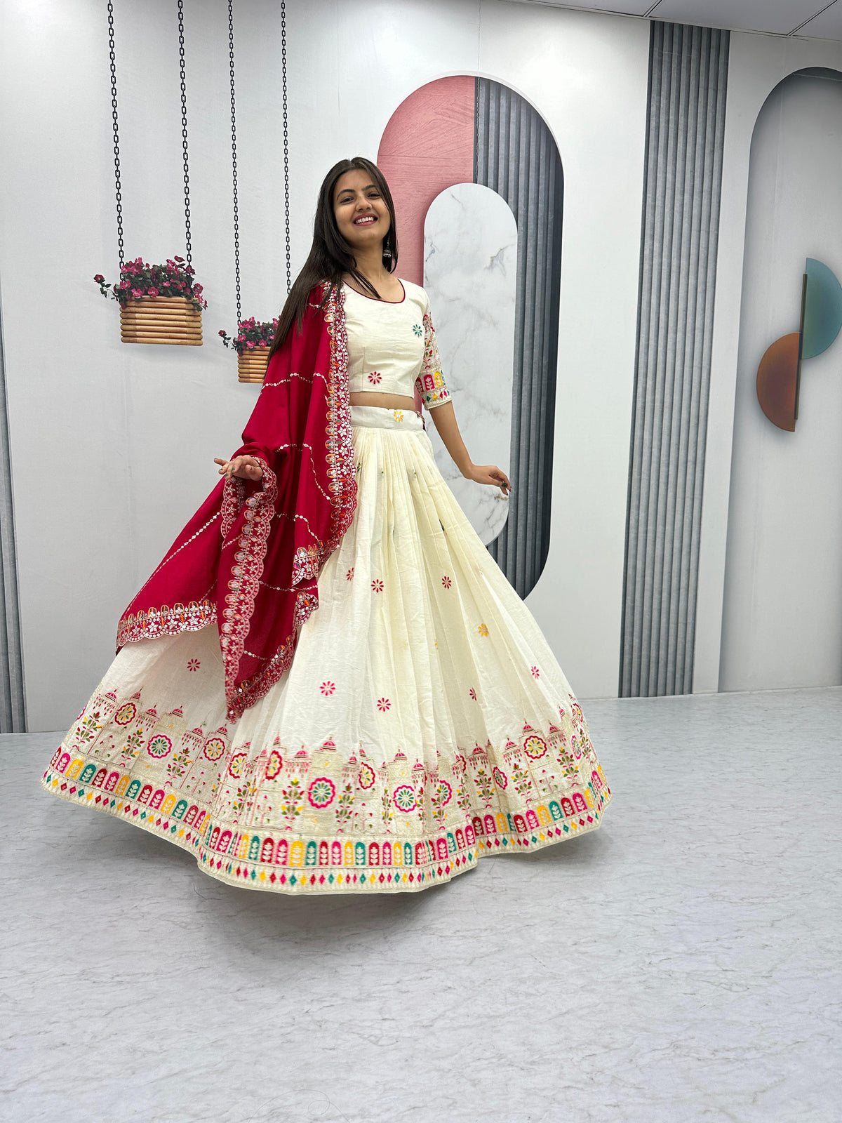 Beautiful Pure Cotton Embroidery Chain Work Lehenga Choli