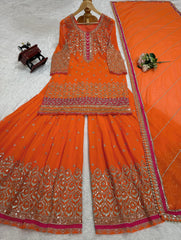 Party-wear Georgette Thread With Sequence Work Sharara Suit