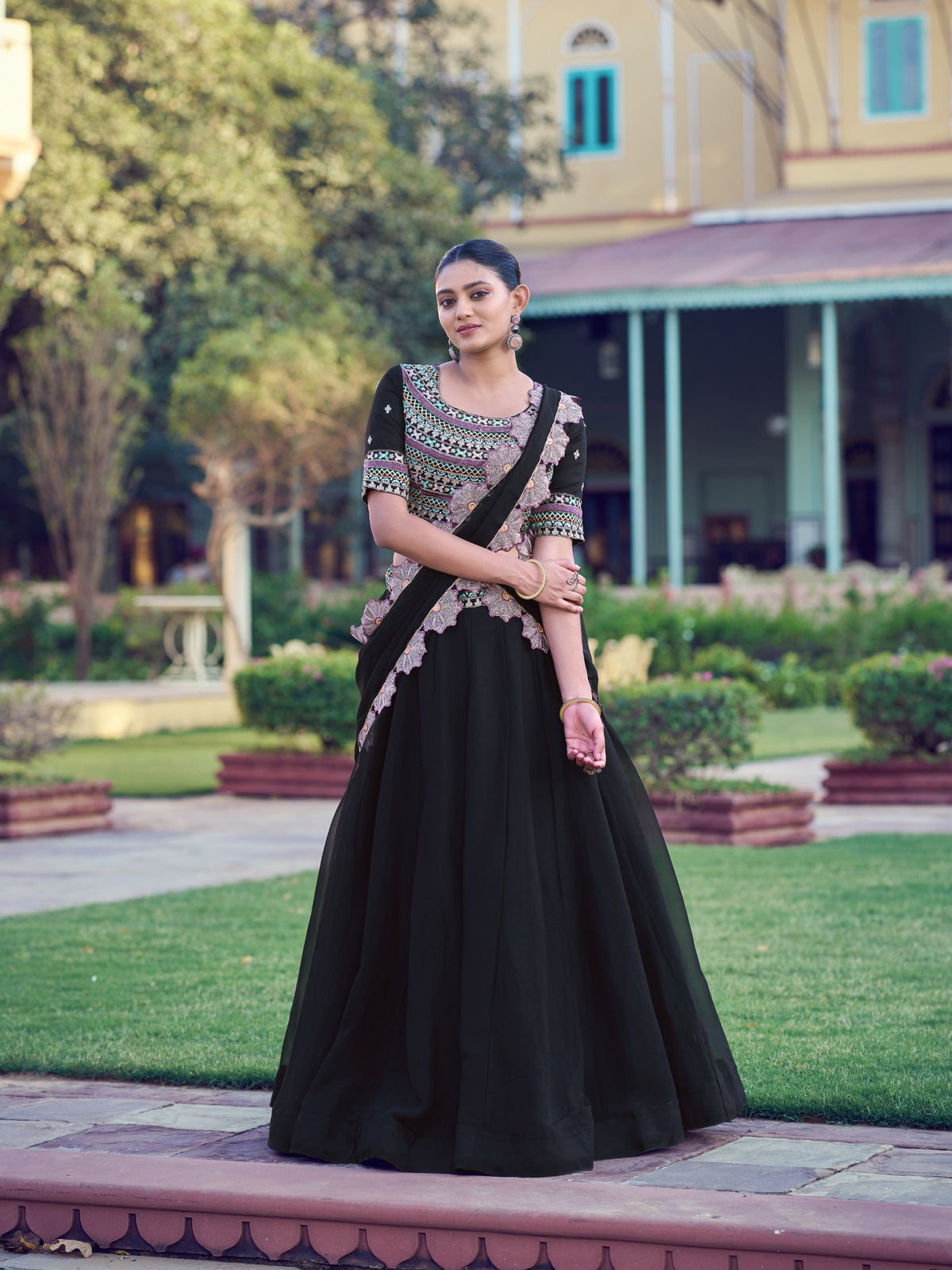 Beautiful Black Aurum Georgette Thread & Sequins Embroidery Work Lehenga Choli