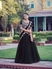 Beautiful Black Aurum Georgette Thread & Sequins Embroidery Work Lehenga Choli