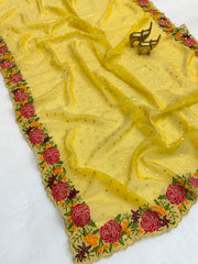 Beautiful Tissue Silk Butti Silk Embroidery Work Saree
