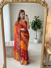 Saavan Special Multi Lehriya Mukaish & Sequence Work Saree